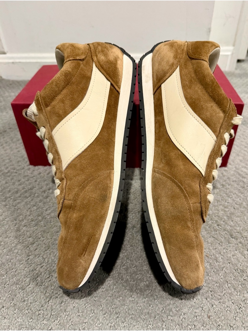 Vince Men's Suede Casual Ocean Sneakers in Brown and Cream - Picture 5 of 9